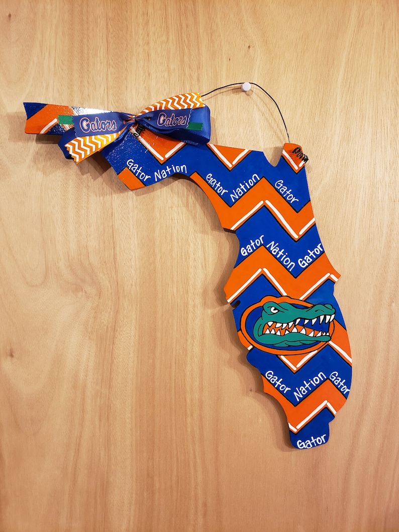 Football Door Hanger Chevron Wall Decor Front Door Decor University of Florida Florida Gators Wooden Sign Home Decor Gator Nation