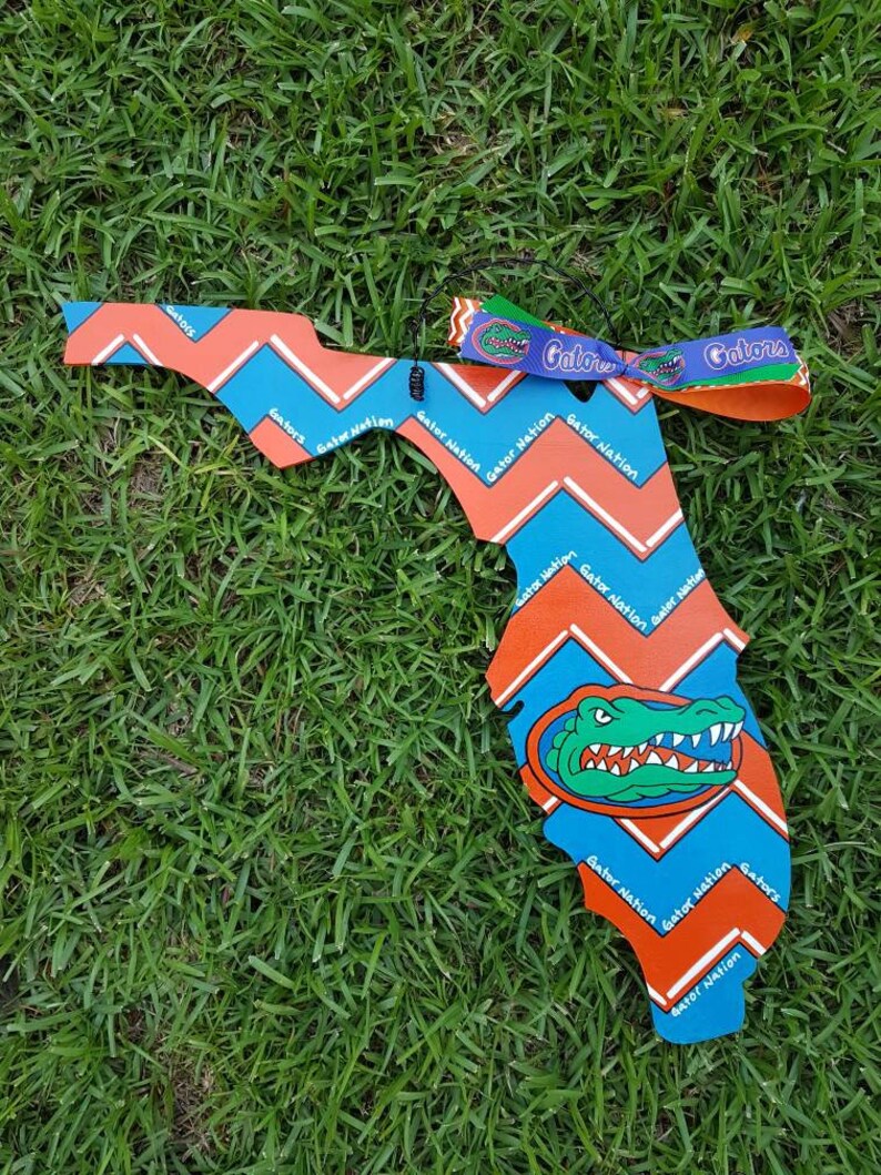 Football Door Hanger Chevron Wall Decor Front Door Decor University of Florida Florida Gators Wooden Sign Home Decor Gator Nation