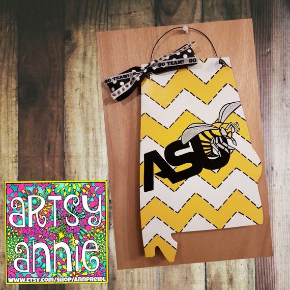 Asu Sign Alabama State University Al State Shape Wooden Door Hanger Wall Decor Home Decor College Dorm Decor College Student Gift