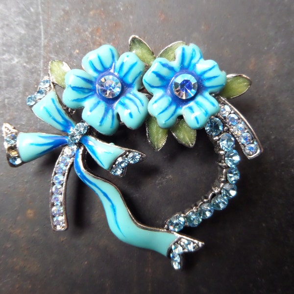 Blue Enameled Brooch,Blue Enamel Brooch,Blue Flowers Enameled Brooch,Costume Enameled Brooch,Floral Enamel Brooch,Blue Enamel Brooch