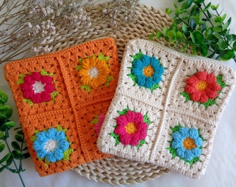 Modèle de pochette au crochet Grandma Square Coquette. Modèle de pochette facile à réaliser soi-même. Pochette à maquillage au crochet (PDF à télécharger instantanément). Tutoriel de pochette au crochet.