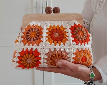 Crochet Clutch Pattern Wooden Frame Granny Purse Bag PDF pattern Instant Download