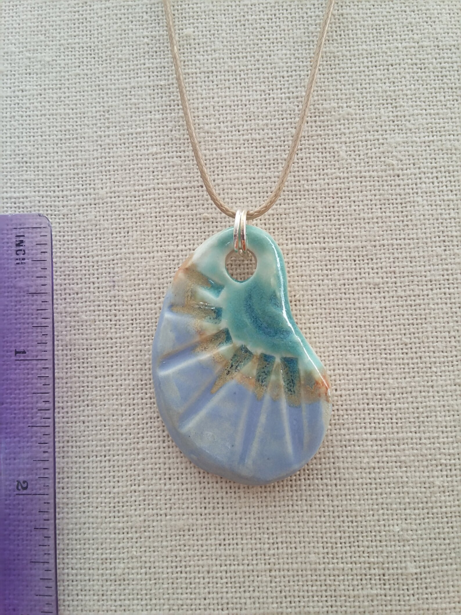 Ceramic Clay Pendant Necklace arctic Blue Green Tan White Etsy