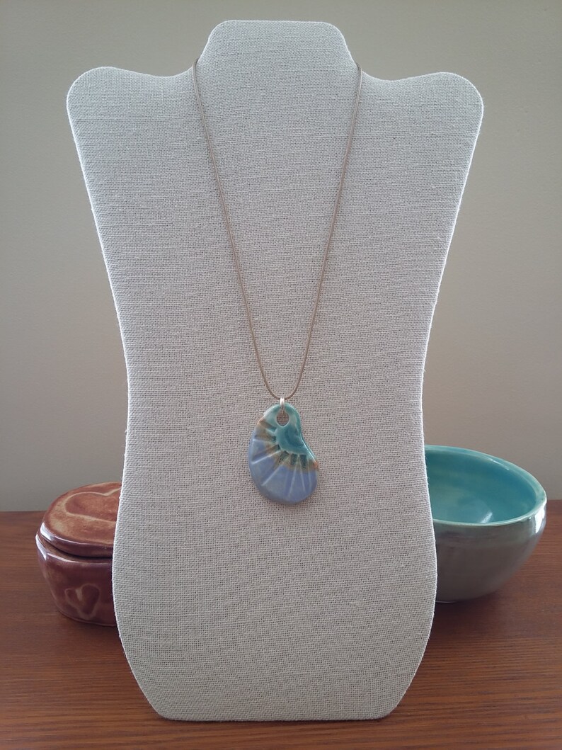Ceramic Clay Pendant Necklace arctic Blue Green Tan White Etsy