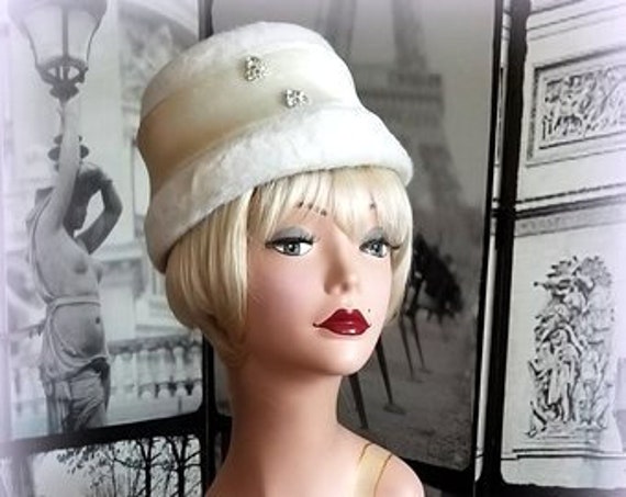 60s Winter White Bucket Hat - Lush Faux Fur - Spar