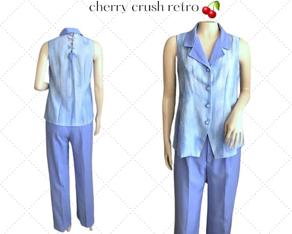 90s Periwinkle Pant & Corset Blouse Set - Vintage