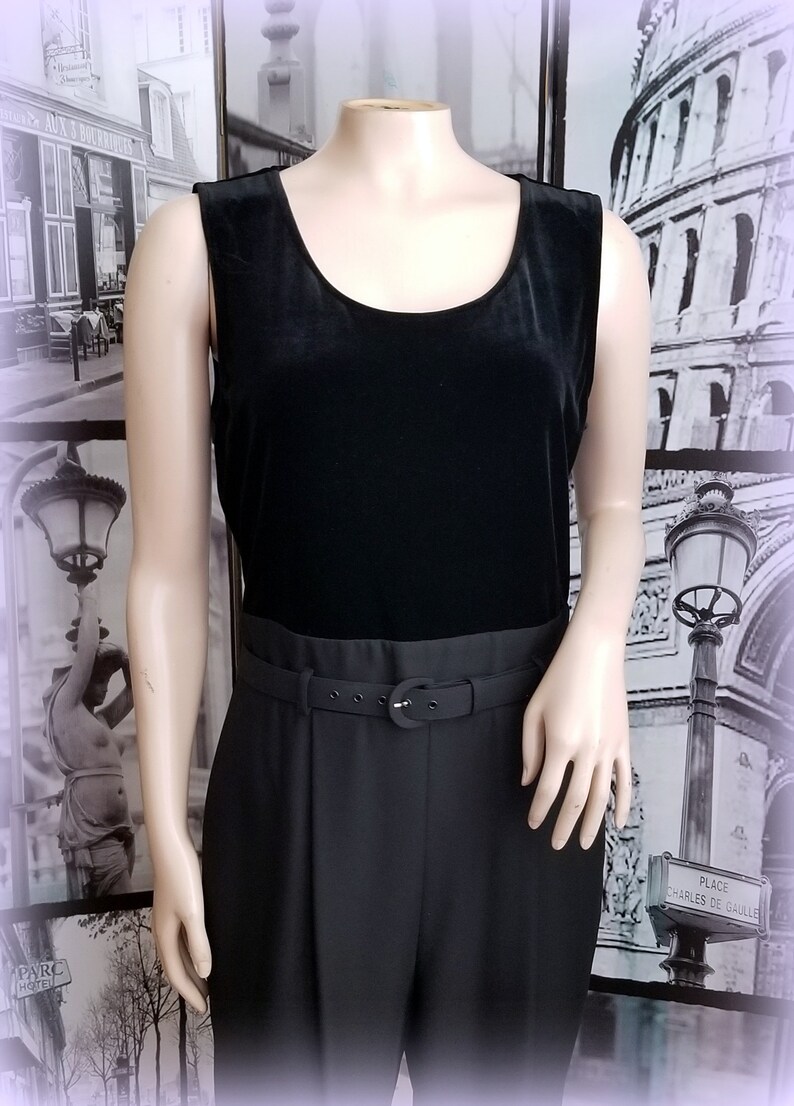 Vintage Jumpsuit 90s Black Jumpsuit /& Jacket JOHN ROBERTS Glittered Sheer Jacket Size SMALL Crepe Pants Velour Bodice