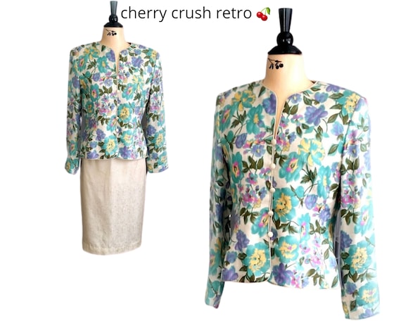 80s Floral Silk Suit - ADRIANNA PAPELL - Lovely Fl