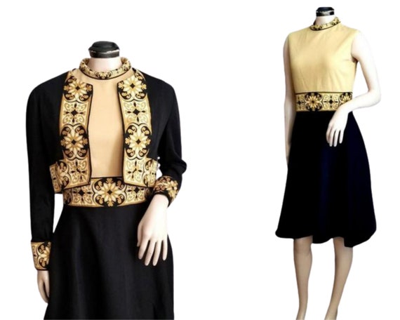 70s Dress & Bolero Duo - JAN STRASS - Black Fit an
