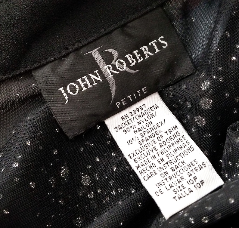 Vintage Jumpsuit 90s Black Jumpsuit /& Jacket JOHN ROBERTS Glittered Sheer Jacket Size SMALL Crepe Pants Velour Bodice