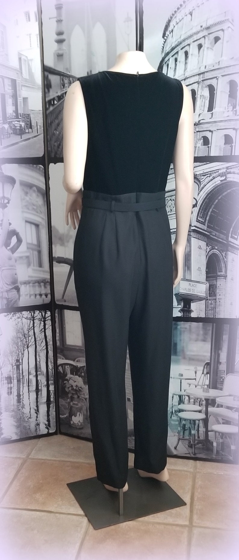 Vintage Jumpsuit 90s Black Jumpsuit /& Jacket JOHN ROBERTS Glittered Sheer Jacket Size SMALL Crepe Pants Velour Bodice