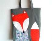 Tote bag with applique Shopping bag Tote bag with fox applique Bag with fox print Fox bag