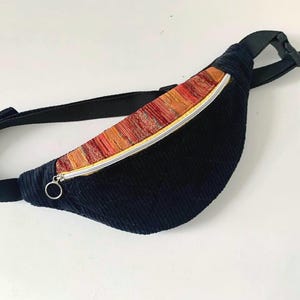 Black Corduroy Fanny Pack Upcycled Bum Bag Travel safe Bag