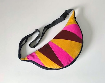 Handmade Corduroy Half Moon Bag Colorful Travel bag