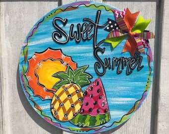 Sweet Summer Door Hanger - Watermelon Door Hanger - Pineapple Door Hanger - Fruit Door Hanger - Summer Door Hanger- Door Wreath