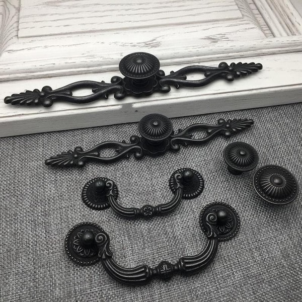 2.5" 3.75" Black Drawer Pulls Knobs Vintage Door Handles Dresser Pulls Knobs Cabinet Handles Pull Wardrobe Handles Kitchen Hardware 64 96mm