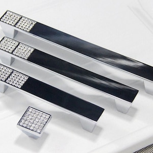 3.75" 5" 6.3" Square Crystal Knobs Pulls Modern Handles Knobs Chrome Drawer Handles knobs Dresser handle Cabinet Handle Pulls 96 128 160mm