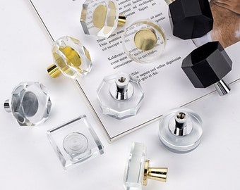 Transparent crystal acrylic Round Knobs Square pulls Black Octagon Knob Cupboard knobs Drawer pulls Dresser knobs Wardrobe Knobs hardware
