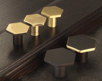 Brass Single Hole Knob Black Hexagon Door Knobs Pulls Handles Drawer knobs pulls Dresser handle Cabinet Pulls Knobs Wardrobe knob Hardware