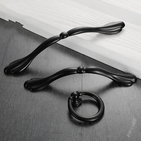 Set Di 10 Maniglie Rotonde Nere Per Mobili - Con Viti, Per Cassetti E Armadi