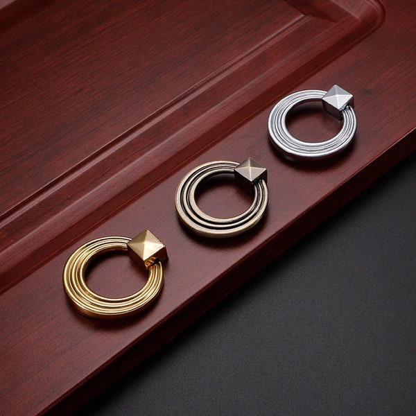 Gold Ring Cabinet Door Handles Door Knob Dresser Knobs Cupboard Handles Closet Wardrobe Pulls Modern Kitchen Handles Furniture Hardware