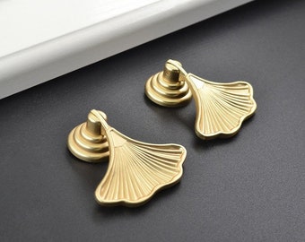 Ginkgo Leaf Drawer pull knob Gold Fan Dresser pulls Handle Cabinet Pulls Knobs Flower Wardrobe knob pull Cupboard Handles Pulls Hardware