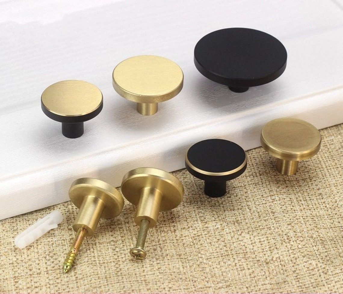 Brass Knobs Pulls Black Round Door Knobs Pulls Handles Drawer Etsy