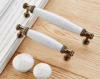 3.75" 5" White Porcelain Kitchen Door Pull Cabinet Knobs Handles Dresser Drawer Pulls Knob Wardrobe Handles Furniture Hardware 96 128mm