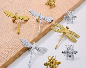 Pomos de puerta de abeja de latón cromado, tiradores de cajón de libélula dorada, tiradores de tocador, tiradores de armario, tiradores de armario, herrajes