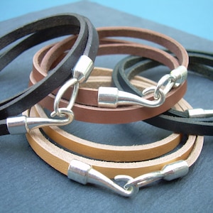 Flat Leather Wrap Bracelet, Hook Clasp Leather Bracelet, Mens Leather Wrap Bracelet, Womens Triple Wrap Bracelet