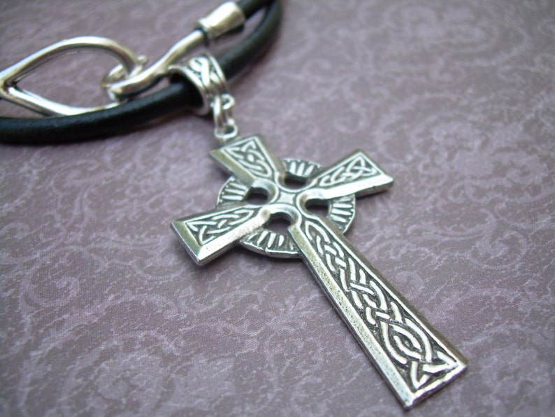Celtic Cross Necklace, Men's Leather Cross Necklace, Leather Cross Necklace, Women's Leather Necklace, Celtic Cross Pendant, image 4