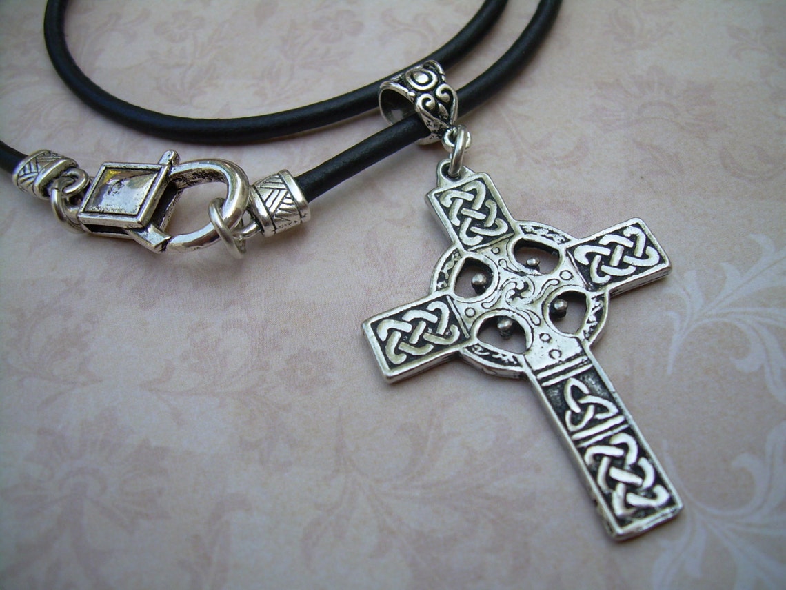 Mens Cross Necklace Leather Cross Necklace Celtic Cross Etsy