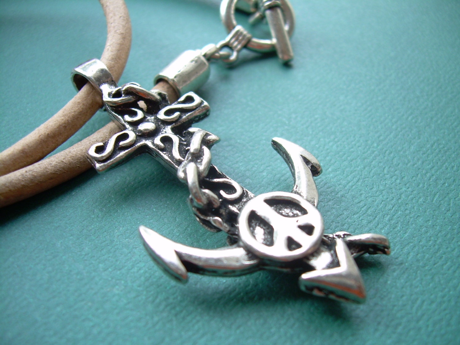 Anchor Necklace Mens Necklace Cross Necklace Leather Etsy