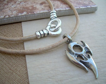 Leather Cord Tribal Choker: Pewter Phoenix Pendant Necklace, Edgy Men's Jewelry, Rebirth Symbol,