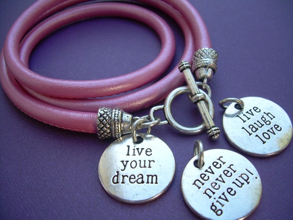 Stitched Nappa Leather Wrap Bracelet: Inspirational Charm, Sentiment Jewelry