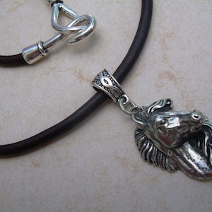 Horse Necklace, Leather Necklace, Mens Necklace, Womens Necklace, Equine, Equestrian, Horse Jewelry, Mens Gift, Gift for, him, her