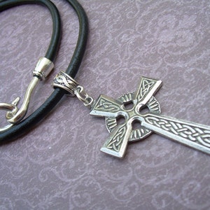Celtic Cross Necklace, Men's Leather Cross Necklace, Leather Cross Necklace, Women's Leather Necklace, Celtic Cross Pendant, image 3