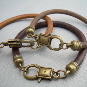 Men&#39;s Leather Bracelet: Brown Cord, Bronze Clasp, Custom Sized