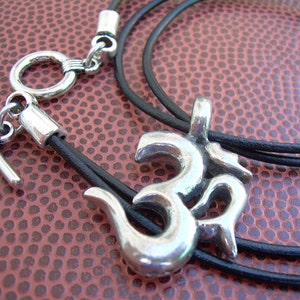 Pewter Om Pendant Leather Necklace: Spiritual Bohemian Jewelry