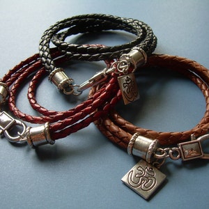 Om Charm Bracelet, Leather Bracelet, Leather Wrap Bracelet,  Mens Leather Bracelet, Mens Jewelry, Womens Leather  Bracelet, Womens Jewelry,