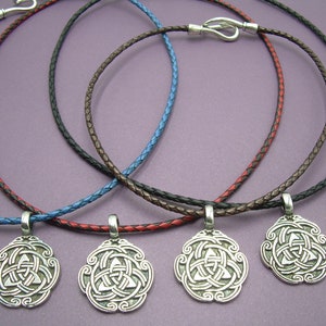 Celtic Triad Pendant on Leather Necklace, Celtic Necklace, 3mm Braid Leather Cord Necklace, Celtic Gift for Him