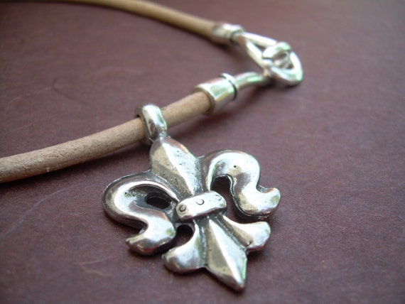 Mens Leather Necklace Fleur De Lis 
