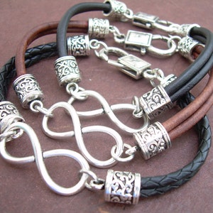 Infinity Lederarmband: Doppelstrang, Antik Silber Verschluss