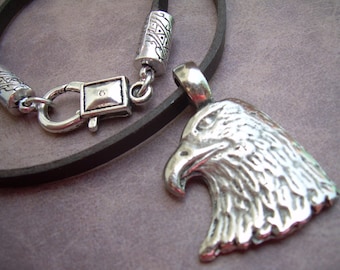 Mens Leather Necklace, Eagle Pendant on a Leather Necklace, Mens Jewelry, Mens Gift,  Leather Jewelry,