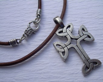 Celtic Cross Leather Necklace: Pewter Pendant, Spiritual Jewelry
