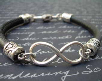 Infinity Bracelet, Leather  Bracelet, Stitched Nappa Leather, Womens Bracelet, Womens Jewelry, Infinity, Womens Leather Bracelet