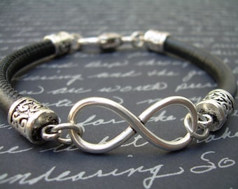 Stitched Nappa Leather Infinity Bracelet: Antique Silver Clasp