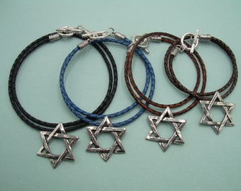 Braided Leather Star of David Necklace: Pewter Judaica Pendant