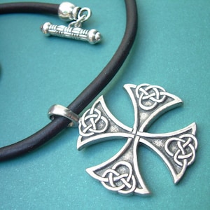 Mens Leather Necklace: Pewter Celtic Cross Pendant
