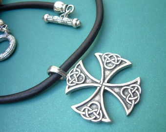 Leather Necklace, Celtic  Cross, Mens Necklace, Mens Jewelry, Mens Gift, Cross Pendant, Mens Leather Necklace